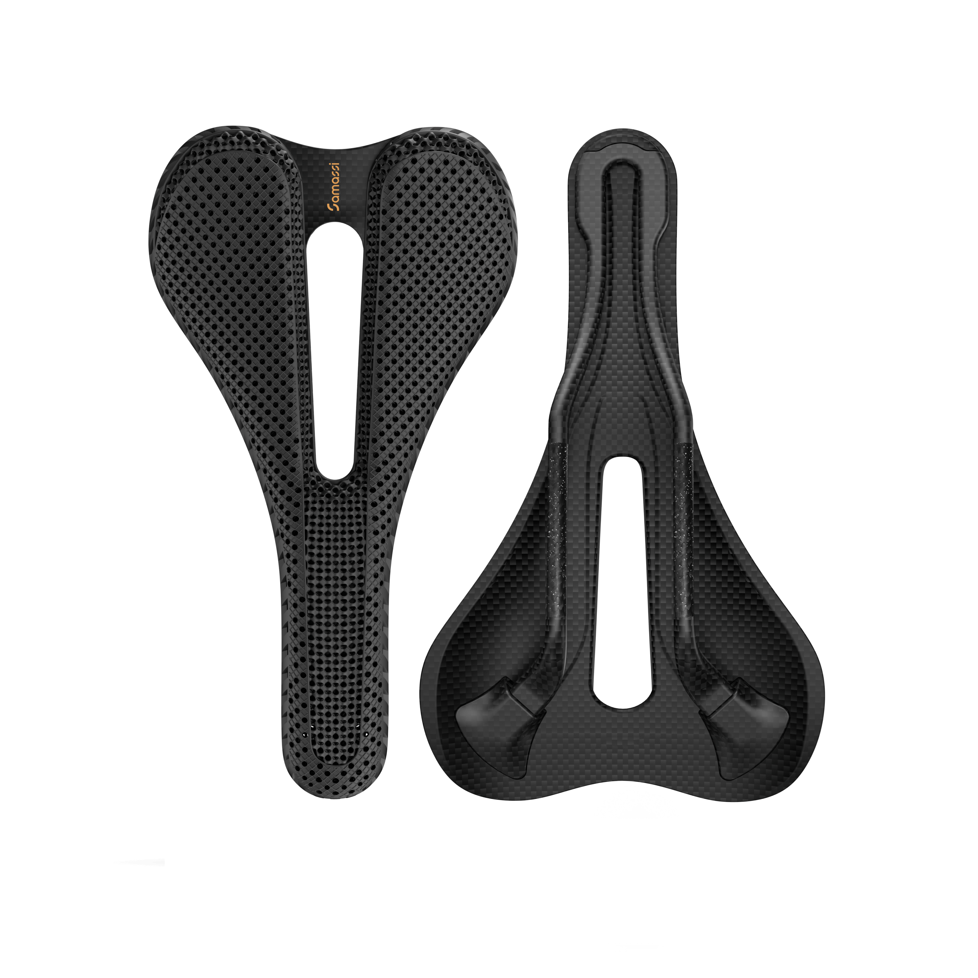 R7 bike saddle featuring advanced carbon fiber construction and nano PU printing technology for comfort and durability.